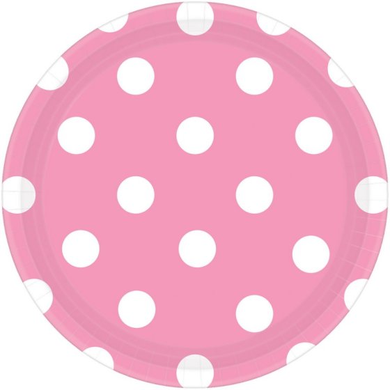 Dots 23cm Round Paper Plates New Pink