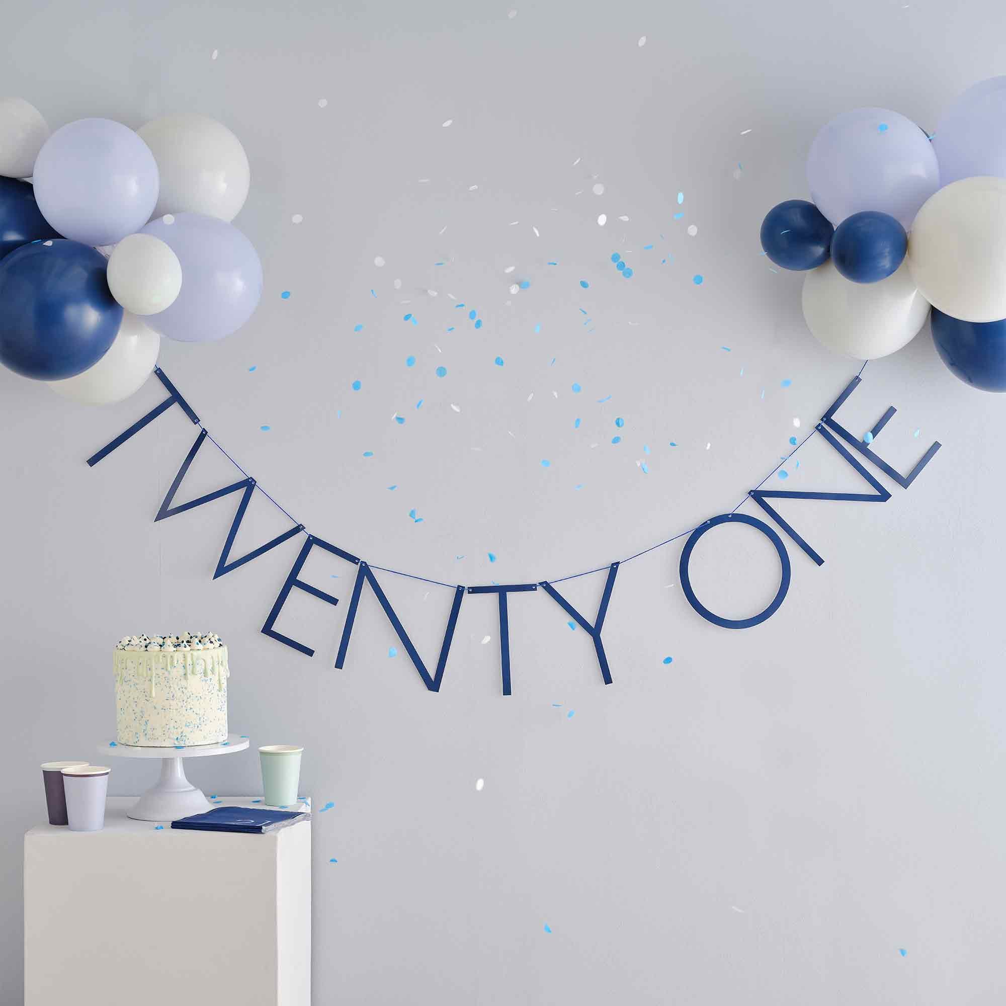 Mix It Up Blue 21 Milestone Balloon Bunting