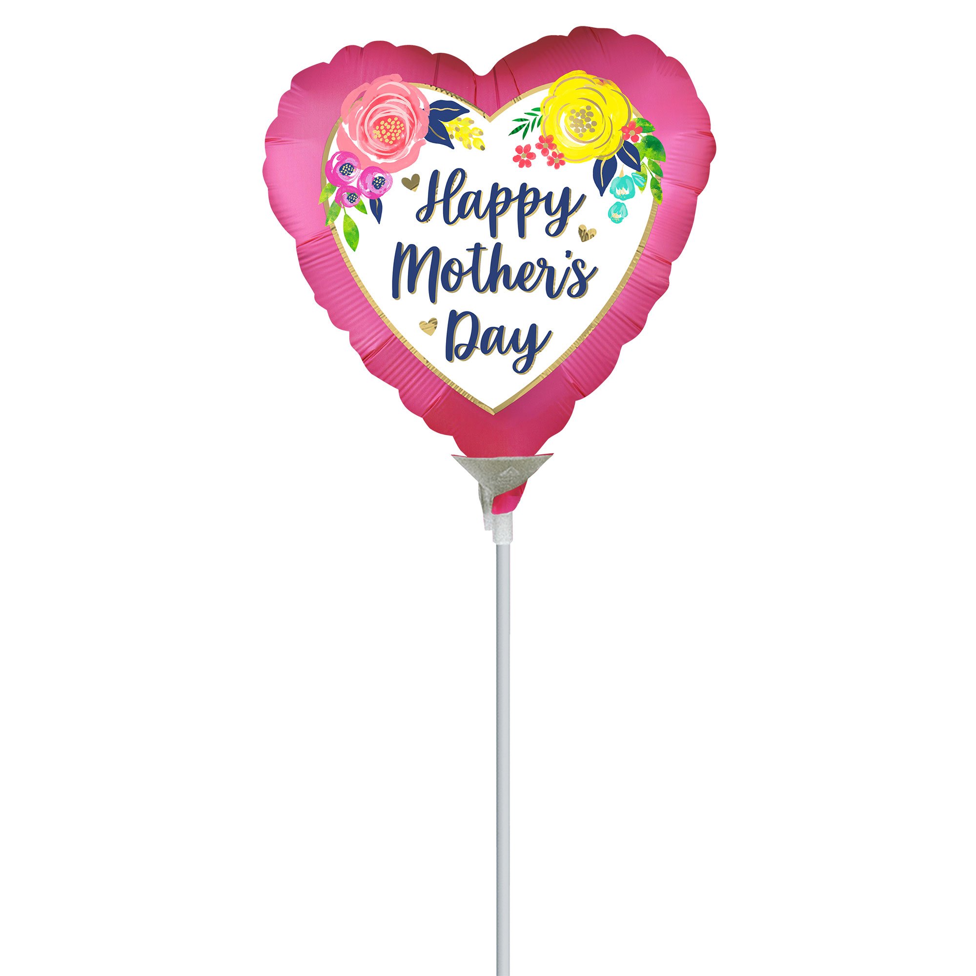 22cm Inflated Happy Mother's Day Watercolour Floral Pink Satin A15
