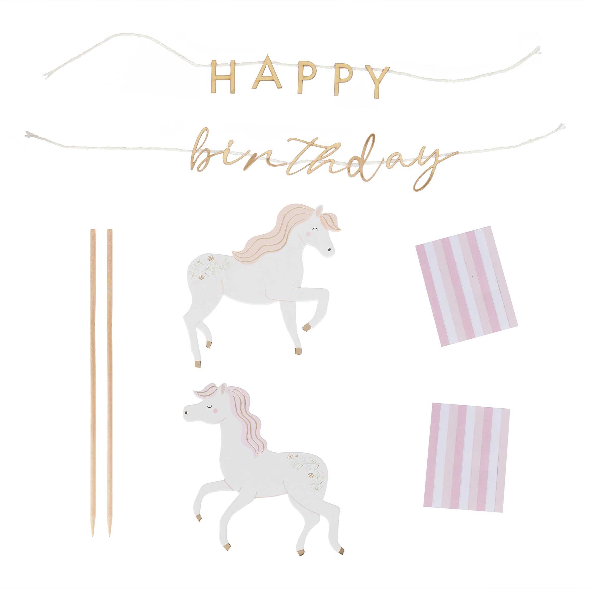 Princess Party Unicorn Happy Birthday Wooden Cake Topper